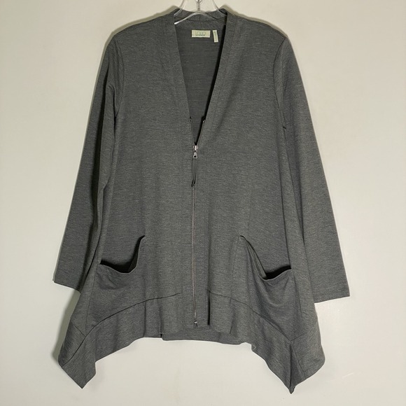 Logo Lori Goldstein Sweaters - Logo Lori Goldstein Cardigan Sweater Womens XS Gray Full Zip Pockets Long Sleeve